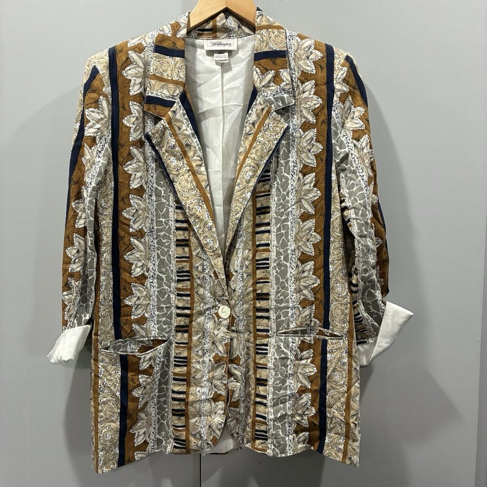 Vintage Worthington USA Abstract Floral Blazer Jacket Rayon Size 14 Careerwear